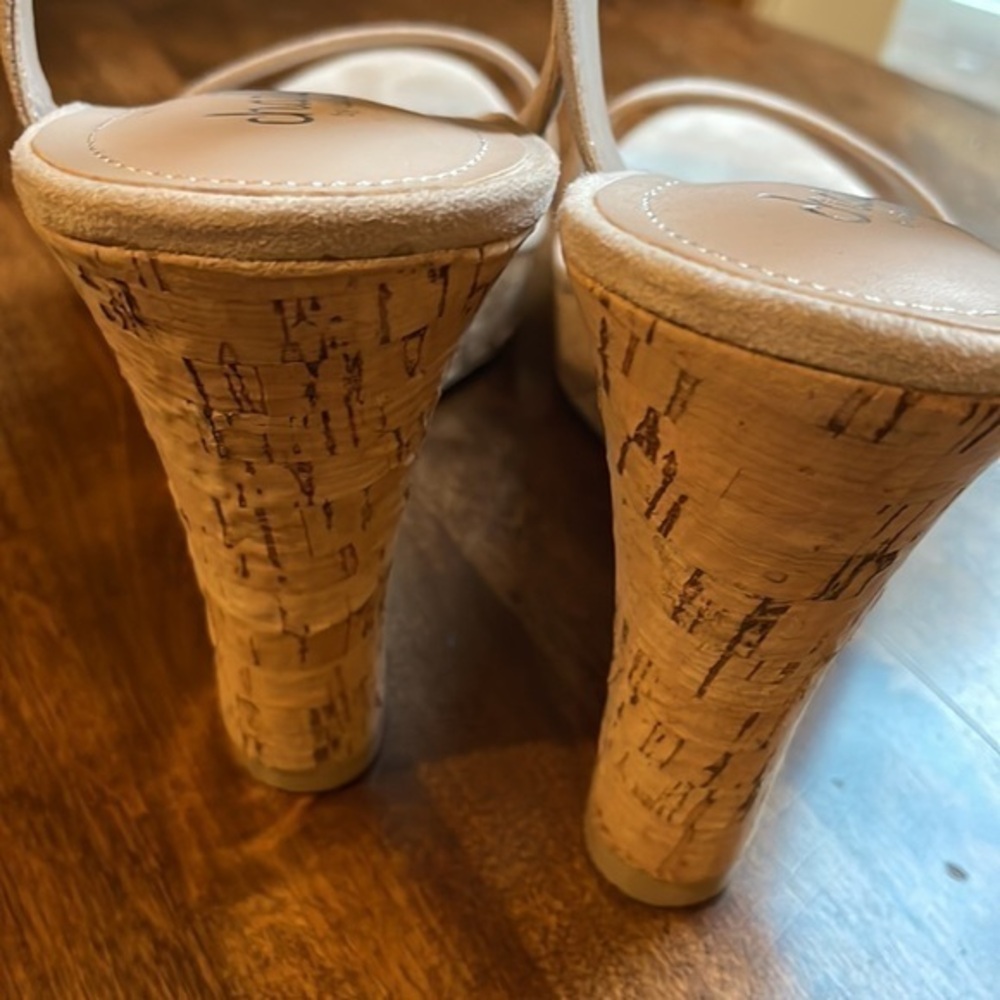 Charles Charles David Neutral‎ Cork Platform Wedge Ankle Strap Sandals Womens 10 - Picture 5 of 10